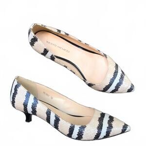 Sesto Meucci “Beitris” Leather Kitten Heel Snake Print | Size 7.5